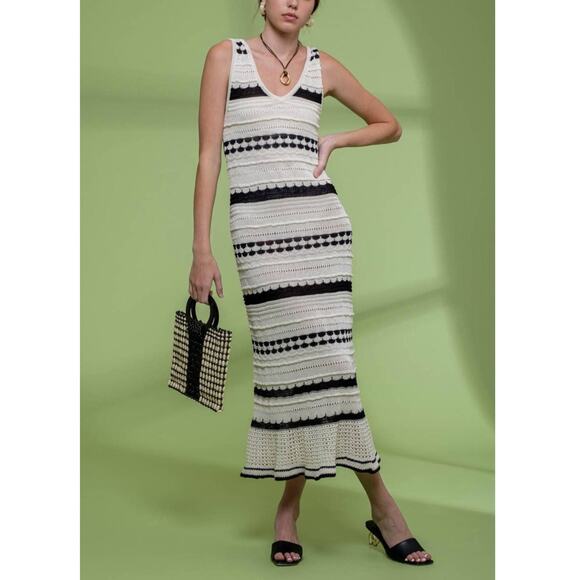 New $249 JOIE Crochet Knit Midi Dress Sleeveless Striped Ivory Coastal Chic M - Picture 15 of 15